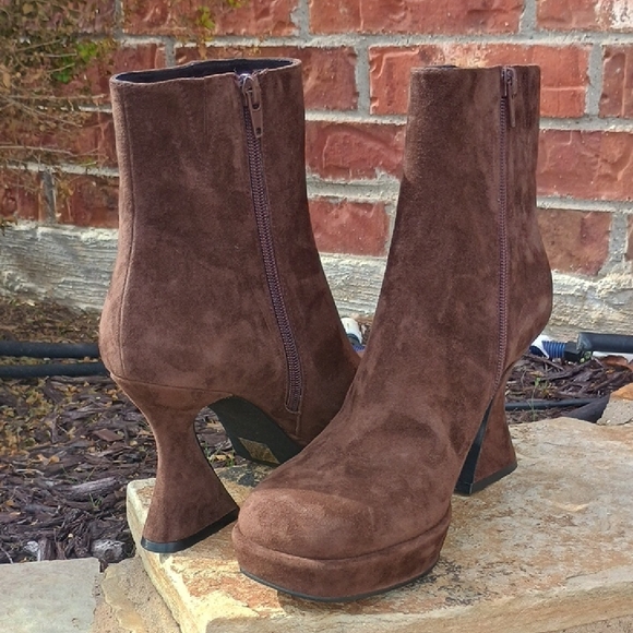 Jeffrey Campbell Humanity Zip Platform Brown Suede Boots Women's Size 8.5 - Picture 5 of 7